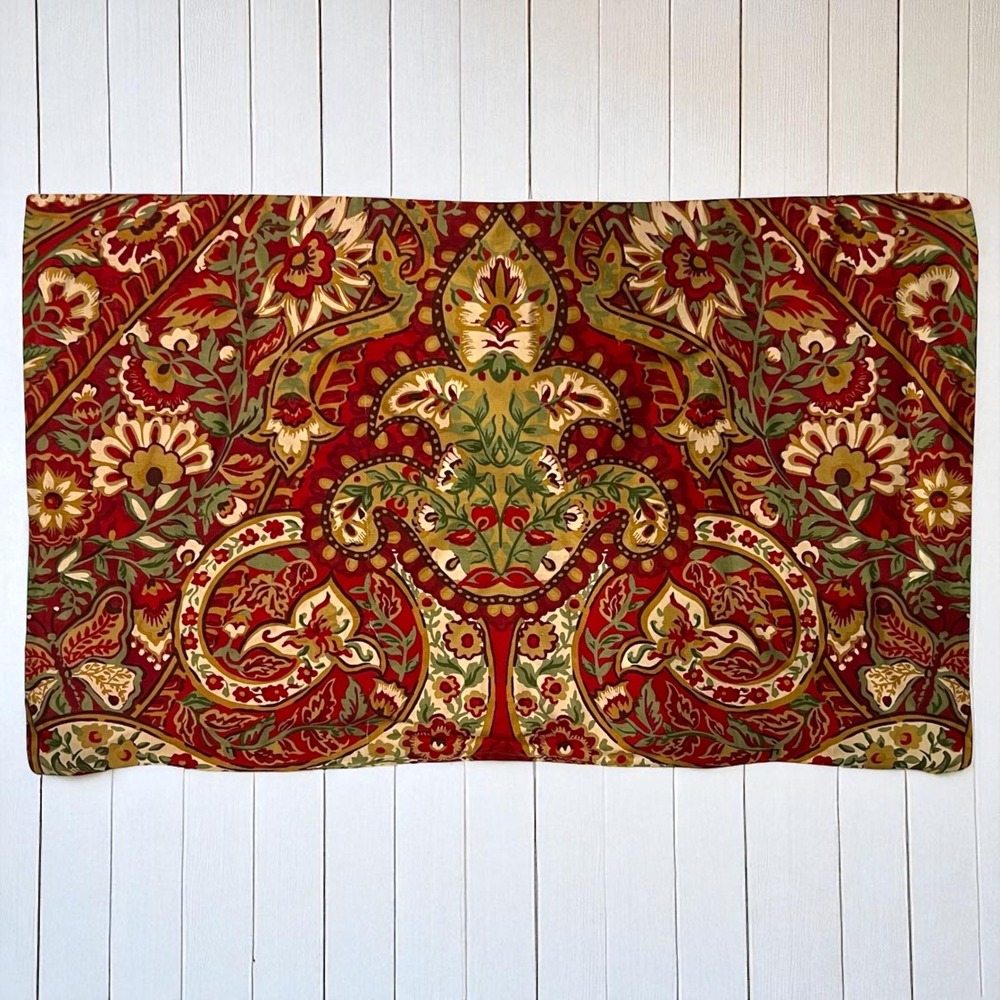 Pottery Barn Rosalie Pillow Cover Red Green‎ Floral Paisley Decorative Accent